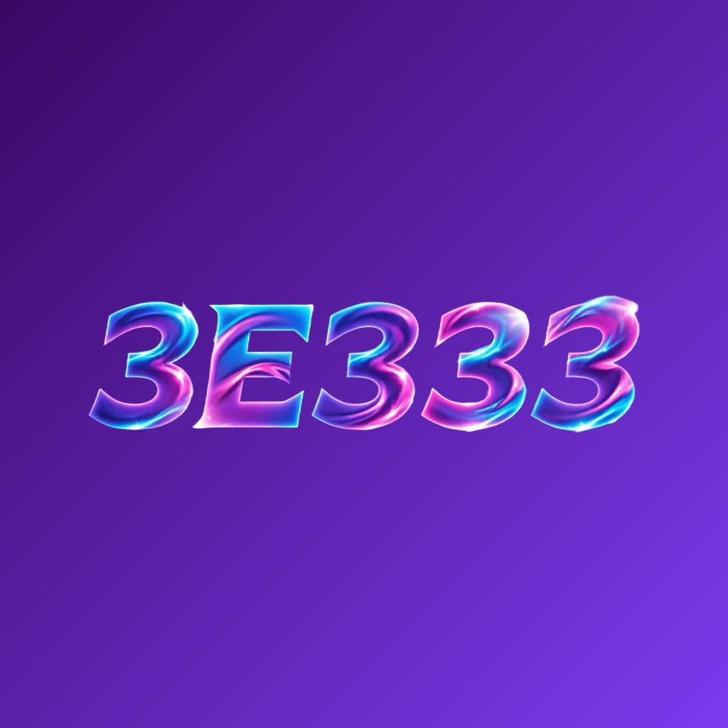 Colorful gaming logo for 3E333 featuring extra bold block letters with electric blue, purple, and pink neon gradients and dynamic glowing effects on a transparent background, designed as a horizontal rectangular wordmark for a website header